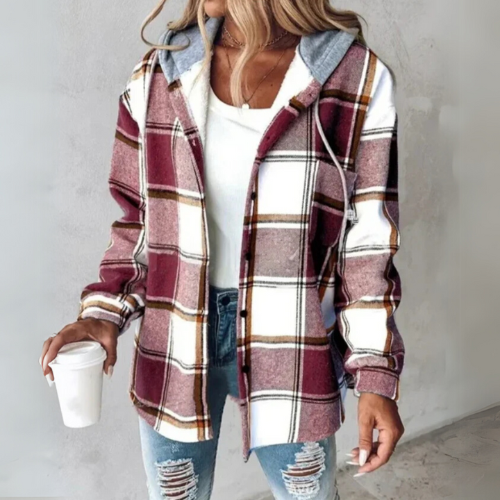 Soline | Cardigan Femme à Carreaux avec Capuche