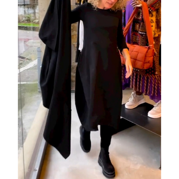 Mijke | Robe Midi Noire avec Poches  | Midi