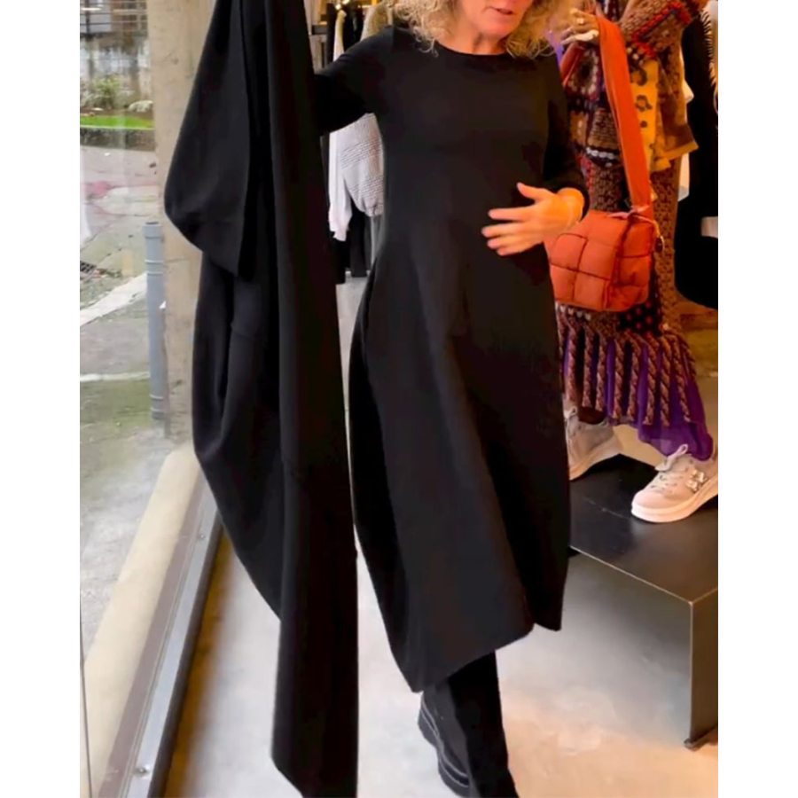 Mijke | Robe Midi Noire avec Poches  | Midi
