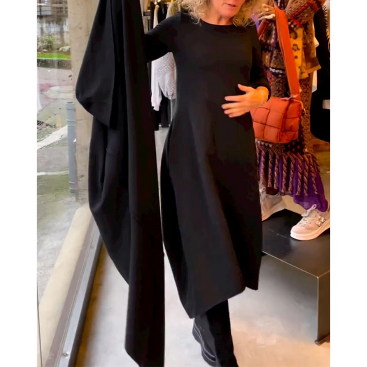 Mijke | Robe Midi Noire avec Poches  | Midi