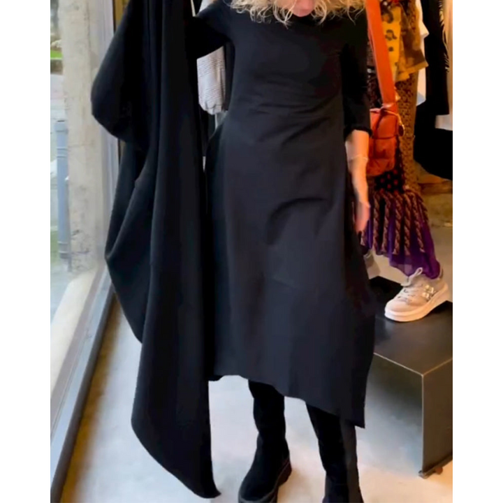 Mijke | Robe Midi Noire avec Poches  | Midi