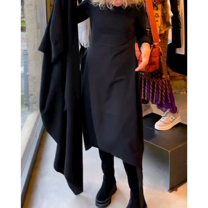 Mijke | Robe Midi Noire avec Poches  | Midi