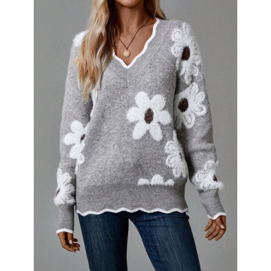 Éléonore | Pull gris pour Femme | Col en V
