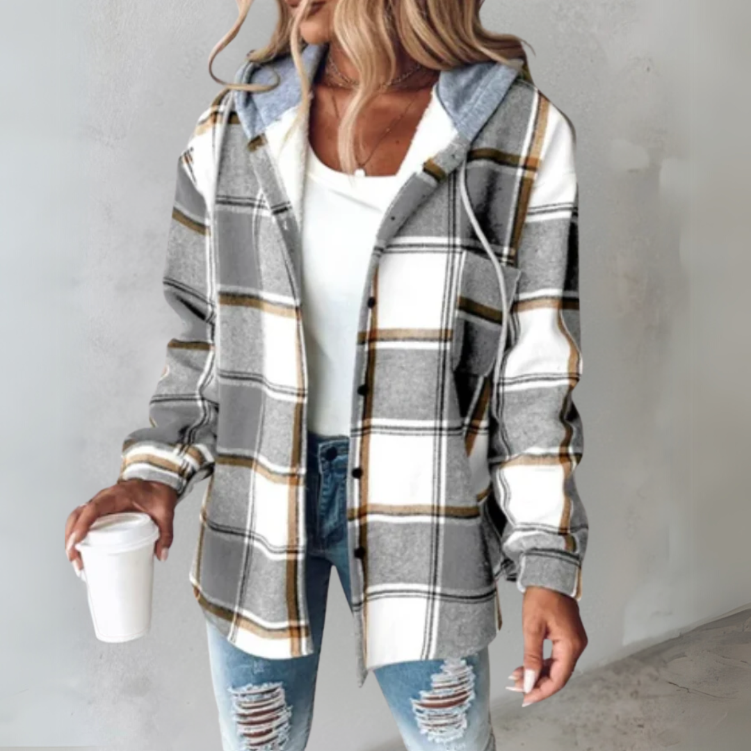 Soline | Cardigan Femme à Carreaux avec Capuche