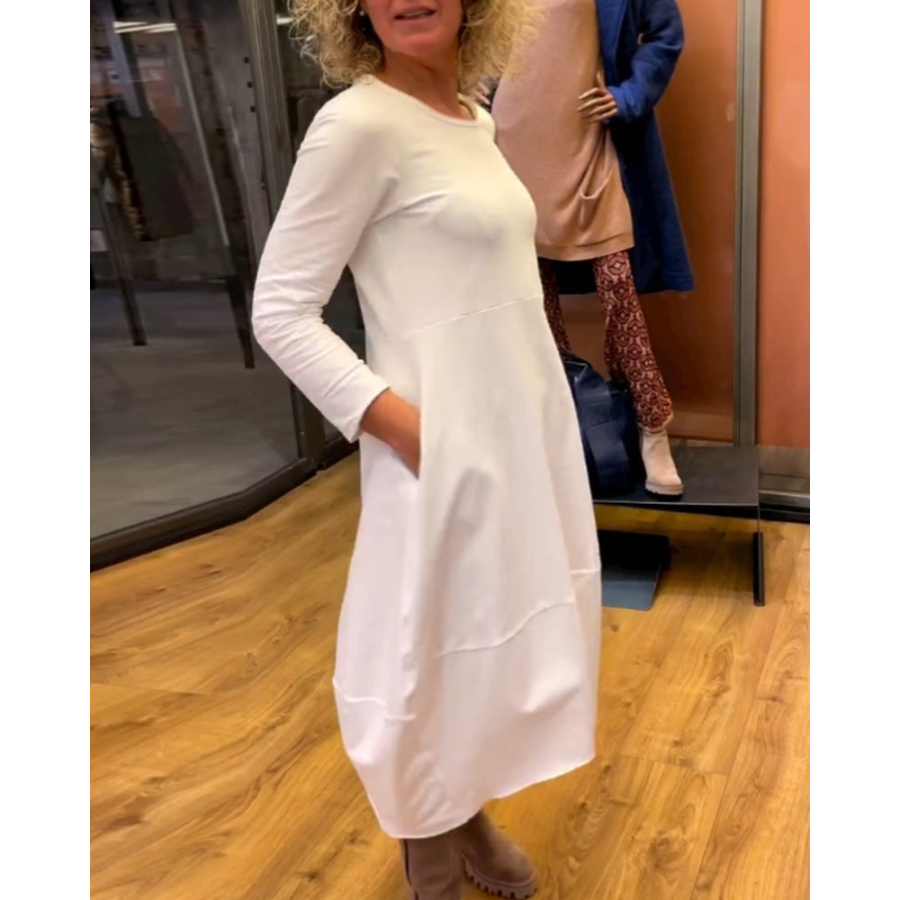Mijke | Robe Midi Noire avec Poches  | Midi