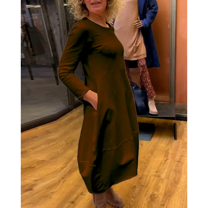 Mijke | Robe Midi Noire avec Poches  | Midi