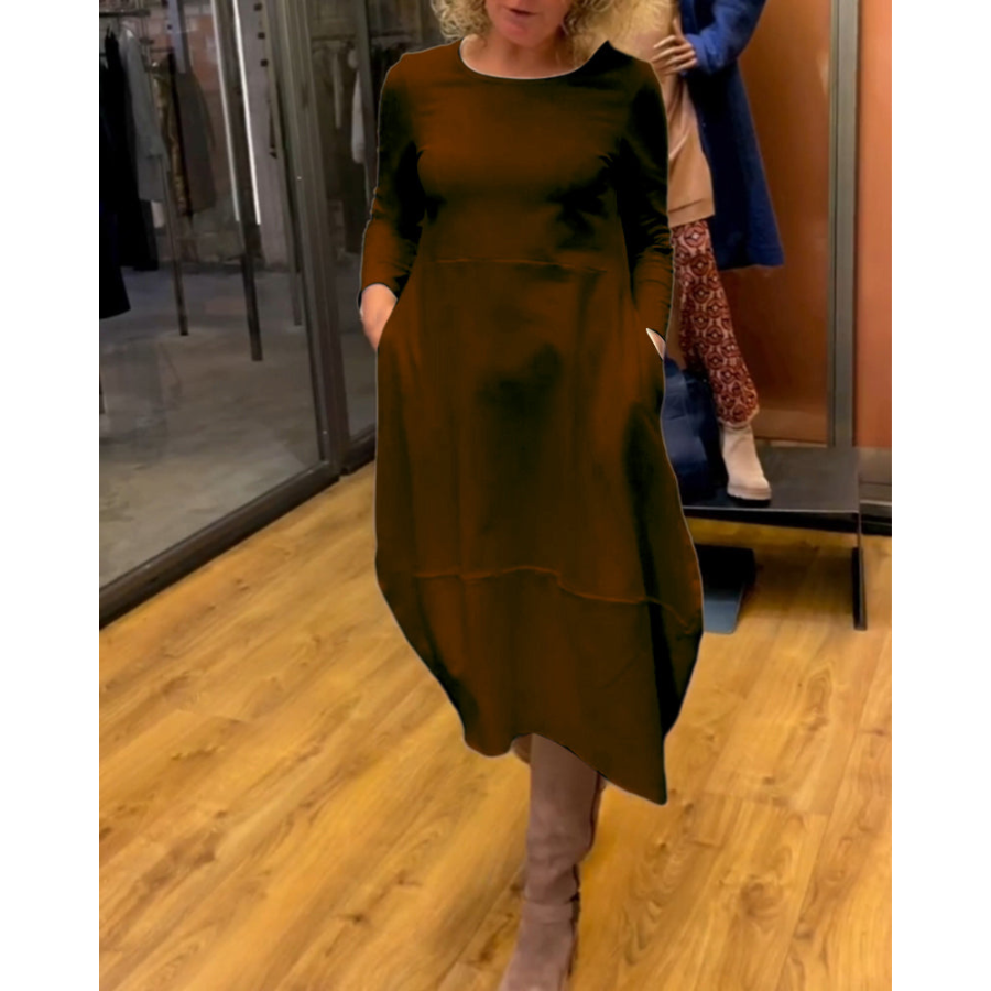 Mijke | Robe Midi Noire avec Poches  | Midi