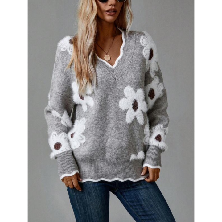 Éléonore | Pull gris pour Femme | Col en V