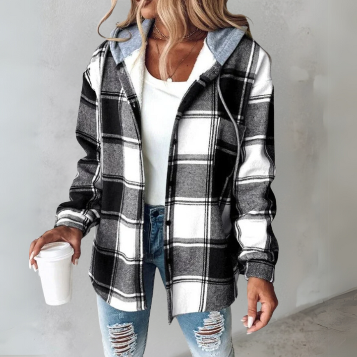 Soline | Cardigan Femme à Carreaux avec Capuche