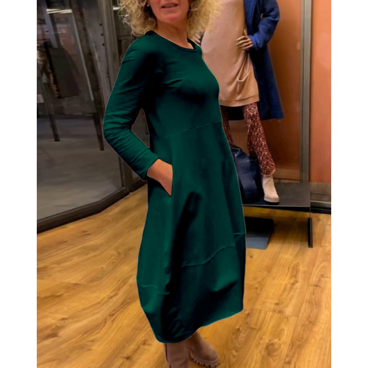 Mijke | Robe Midi Noire avec Poches  | Midi