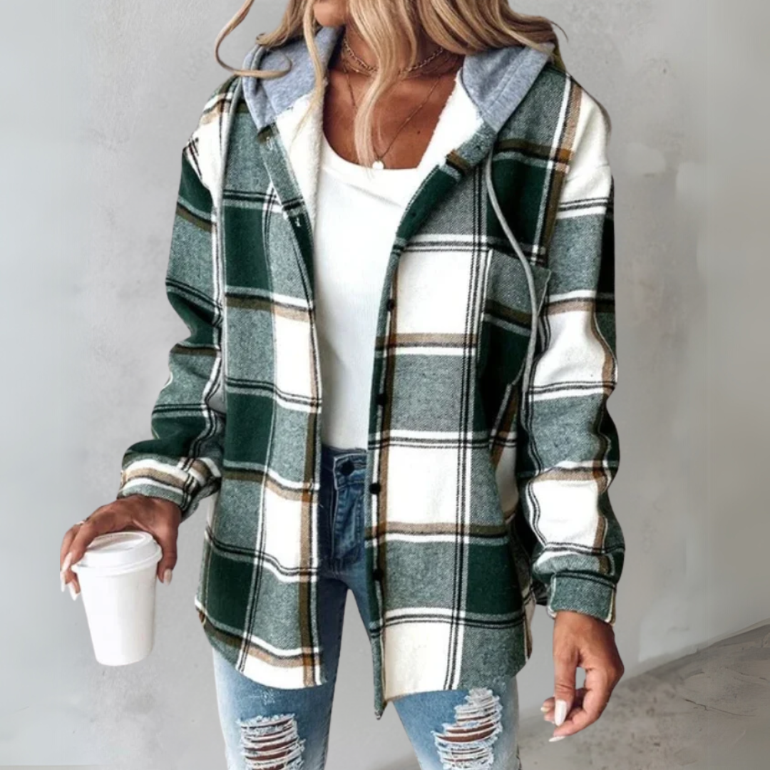 Soline | Cardigan Femme à Carreaux avec Capuche