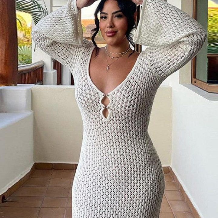 Martina | Robe d'été transparente à col en V pour femme | Séduisante