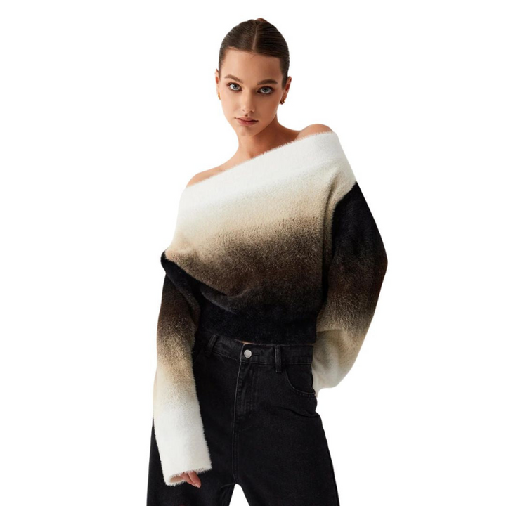 Eline | Pull en maille moelleux à gradient sans épaules | Style