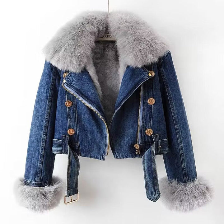 Aliya | Veste Femme en Jean avec Col Fourrure Élégant