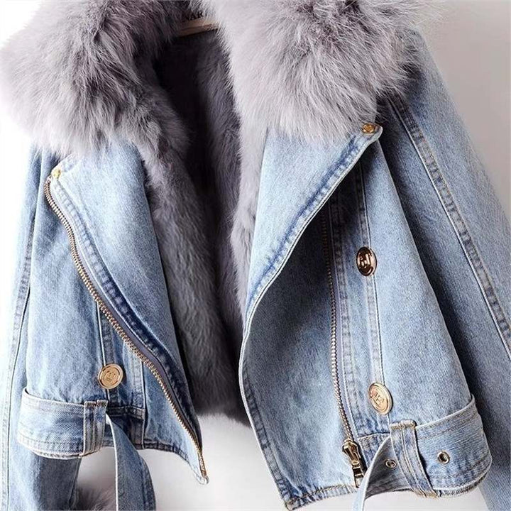 Aliya | Veste Femme en Jean avec Col Fourrure Élégant