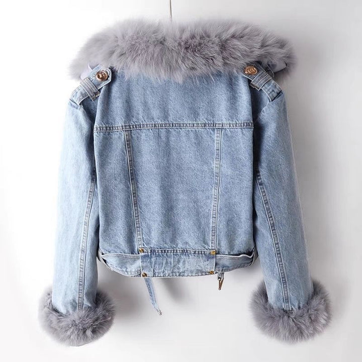 Aliya | Veste Femme en Jean avec Col Fourrure Élégant