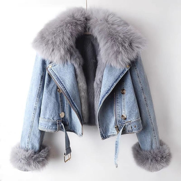 Aliya | Veste Femme en Jean avec Col Fourrure Élégant