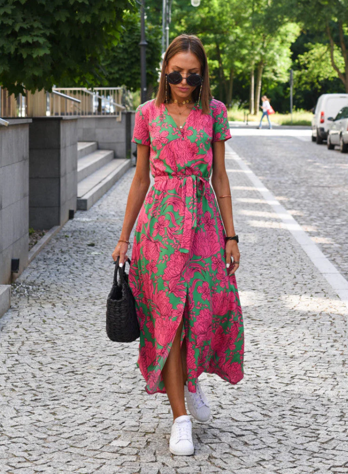 Chloe | Robe Midi Femme Fleurie et Élégante