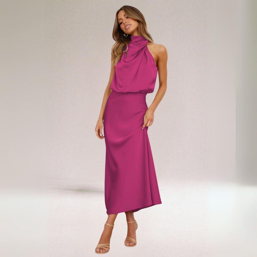 Salomé | Robe Longue Femme Élégante Satinée à Col Drapé
