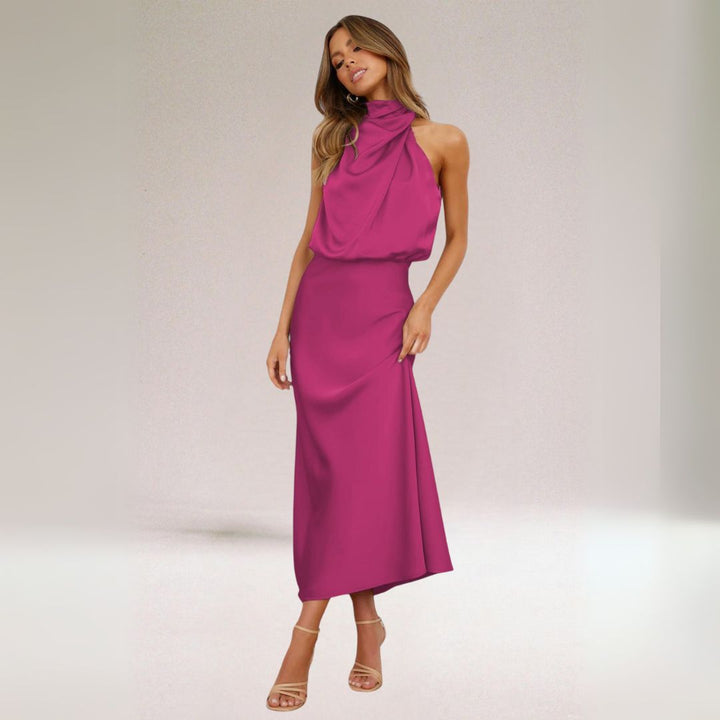 Salomé | Robe Longue Femme Élégante Satinée à Col Drapé