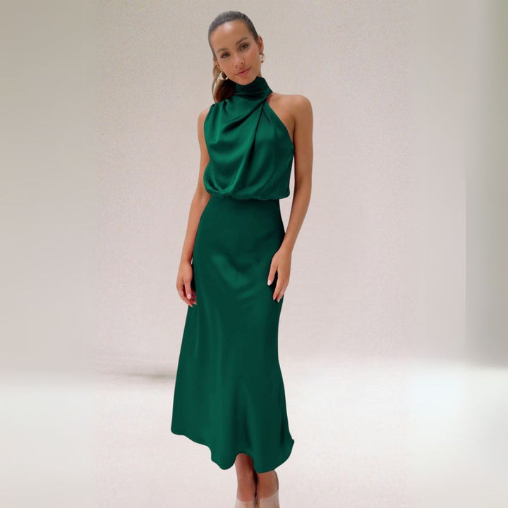 Salomé | Robe Longue Femme Élégante Satinée à Col Drapé