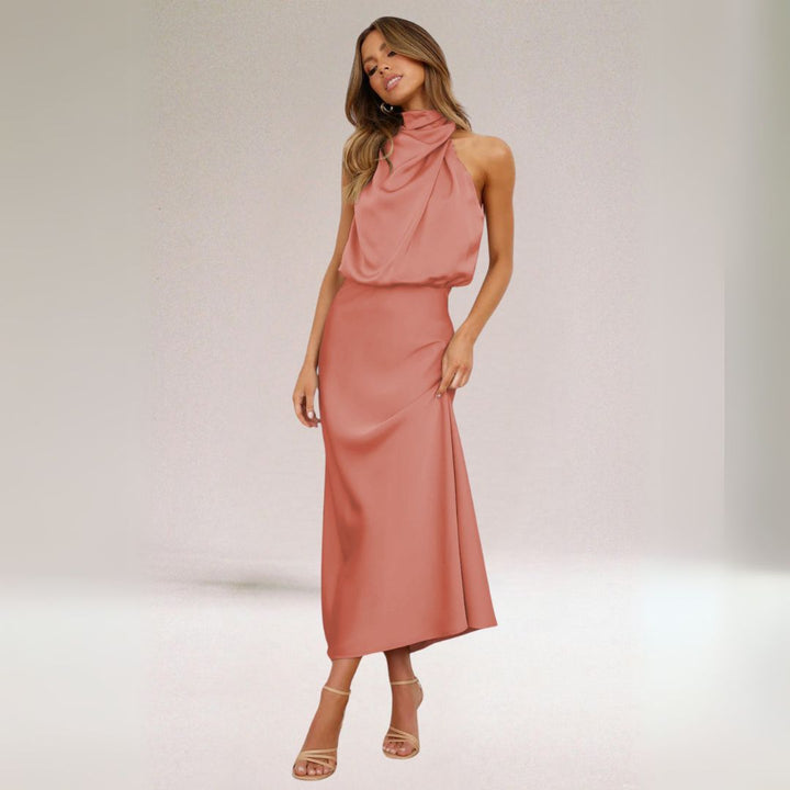 Salomé | Robe Longue Femme Élégante Satinée à Col Drapé