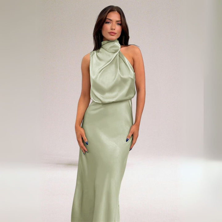 Salomé | Robe Longue Femme Élégante Satinée à Col Drapé