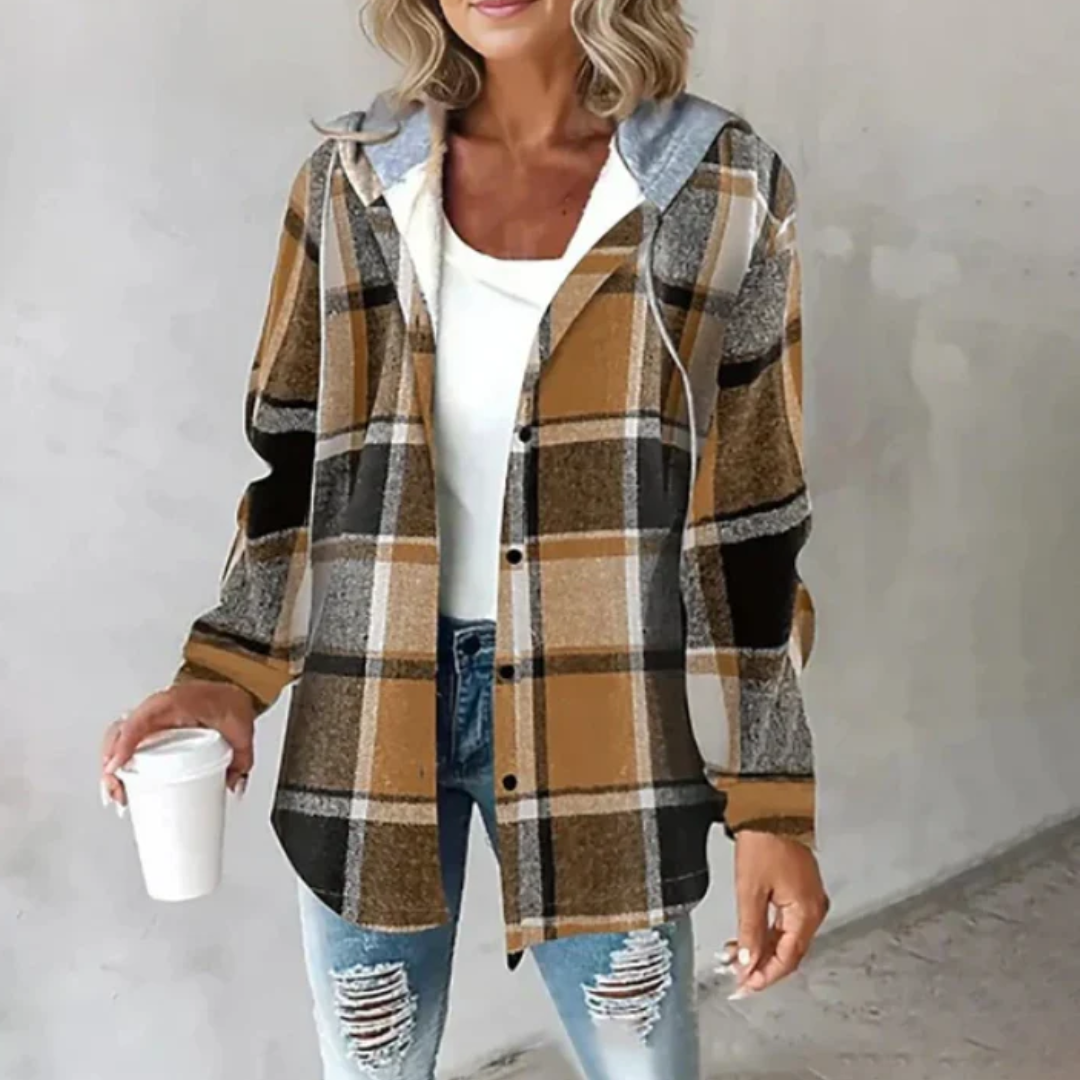 Soline | Cardigan Femme à Carreaux avec Capuche